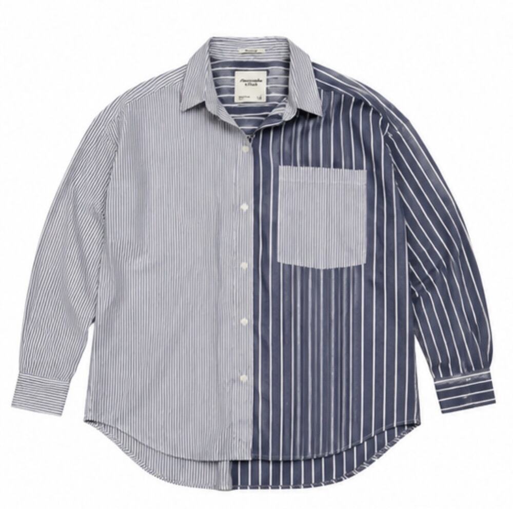Abercrombie & Fitch Oversized Shirt Men’s Large Blue White Stripe Colorblock